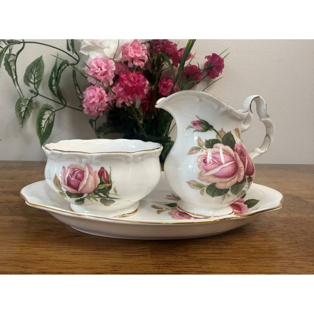 Vintage Royal Albert American Beauty Cream Sugar Tray Bone‎ China England